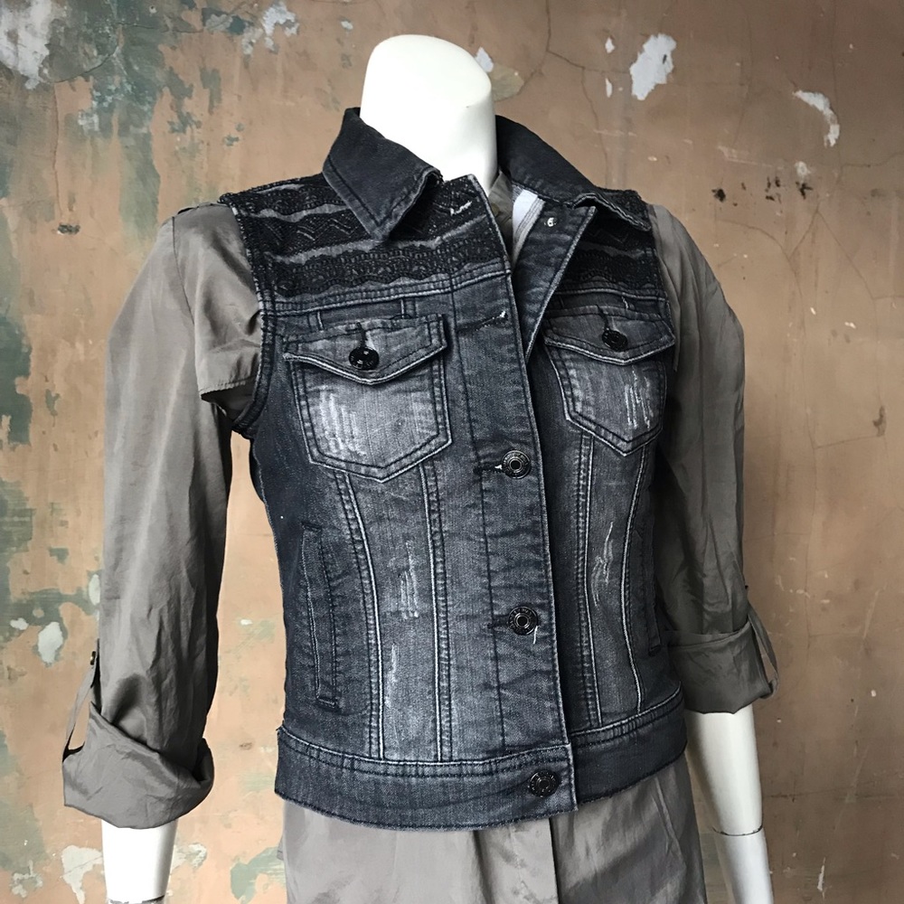 Wax Jeans Black Denim Vest Festival LARP